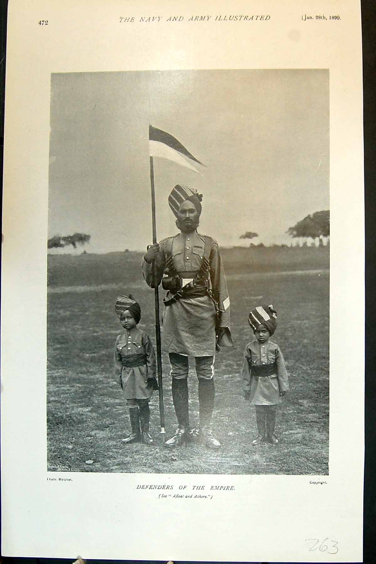Antique Old Print Defenders The Empire Portrait Turbanned Sier Children 1899