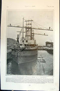 Antique Old Print Floating Coal Mine Officially Called Haulabout Loading 1903