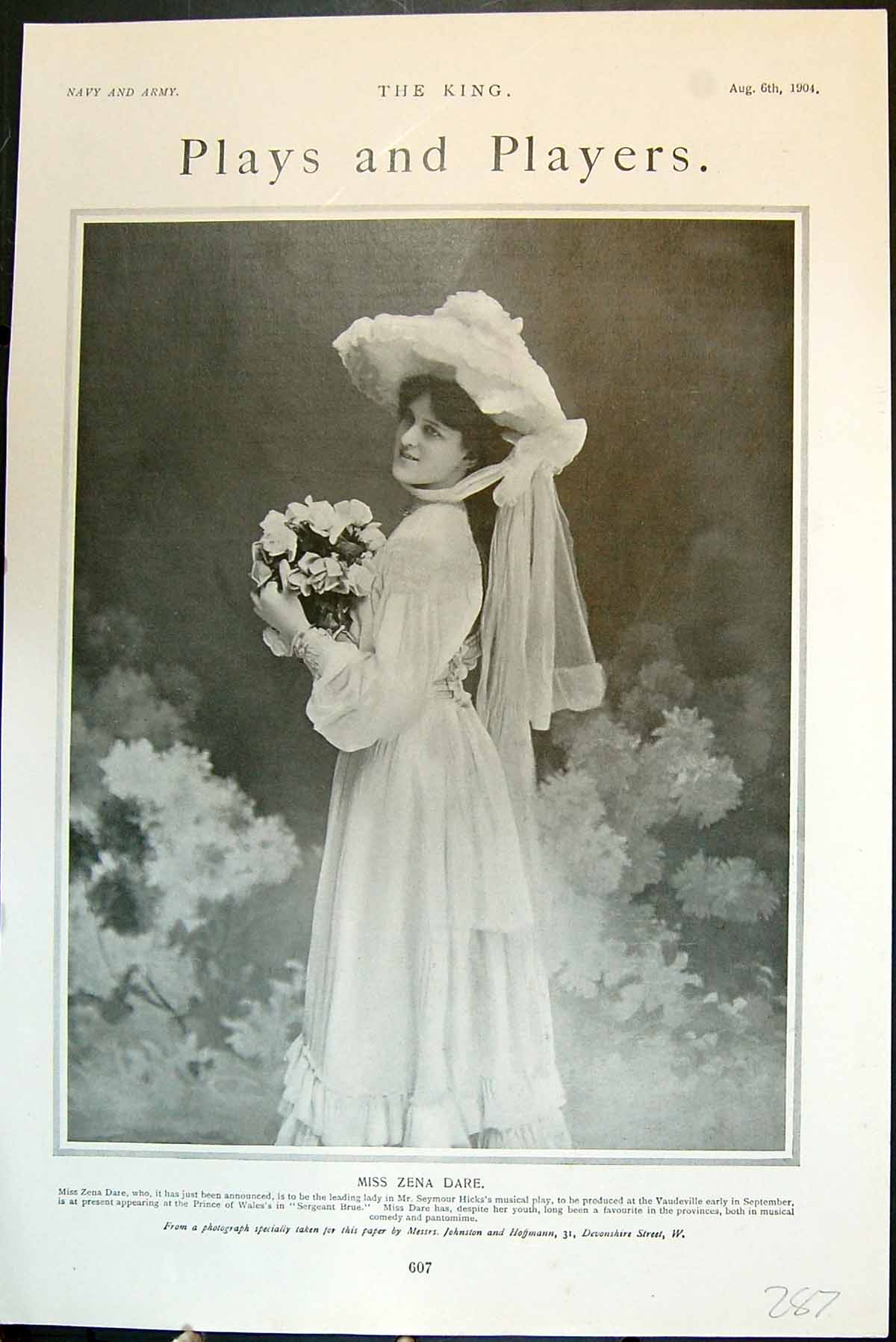 Old Plays And Players Miss Zena Dare Portrait Sergeant Brue Play 1904 20th