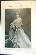 Old Print Plays And Players Miss Ada Webster Portrait Chair Flowers 1904 20th