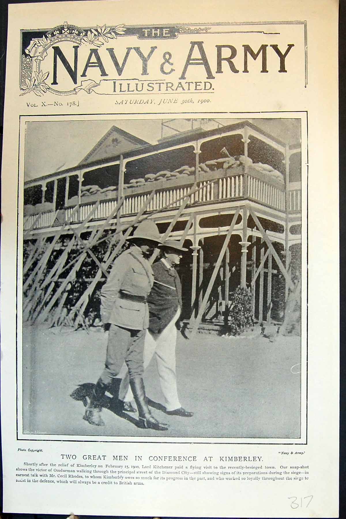 Antique Old Print Lord Kitchener Mr Cecil Rhodes Diamond City Kimberley 1900