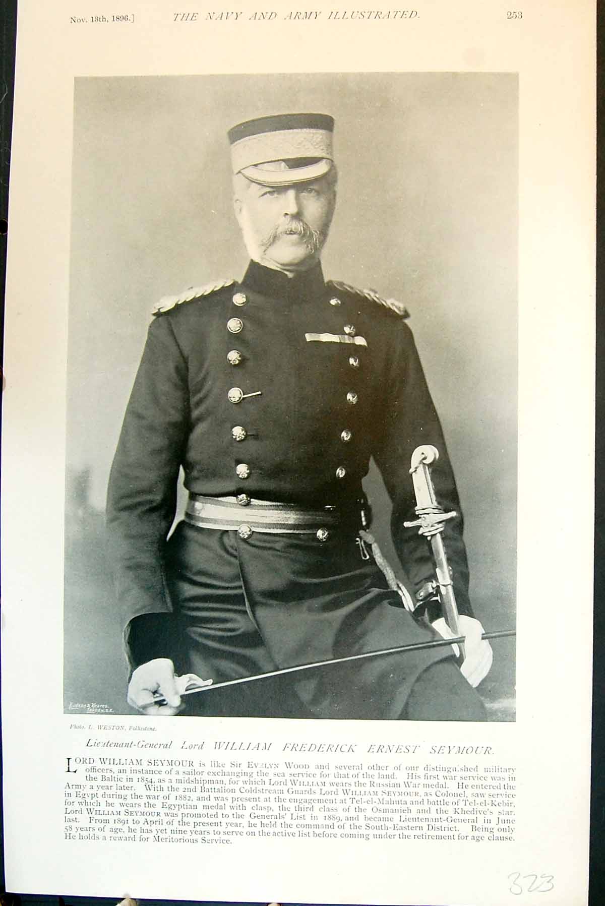 Antique Print Lieutenant-General Lord William Frederick Ernest Seymour 1896