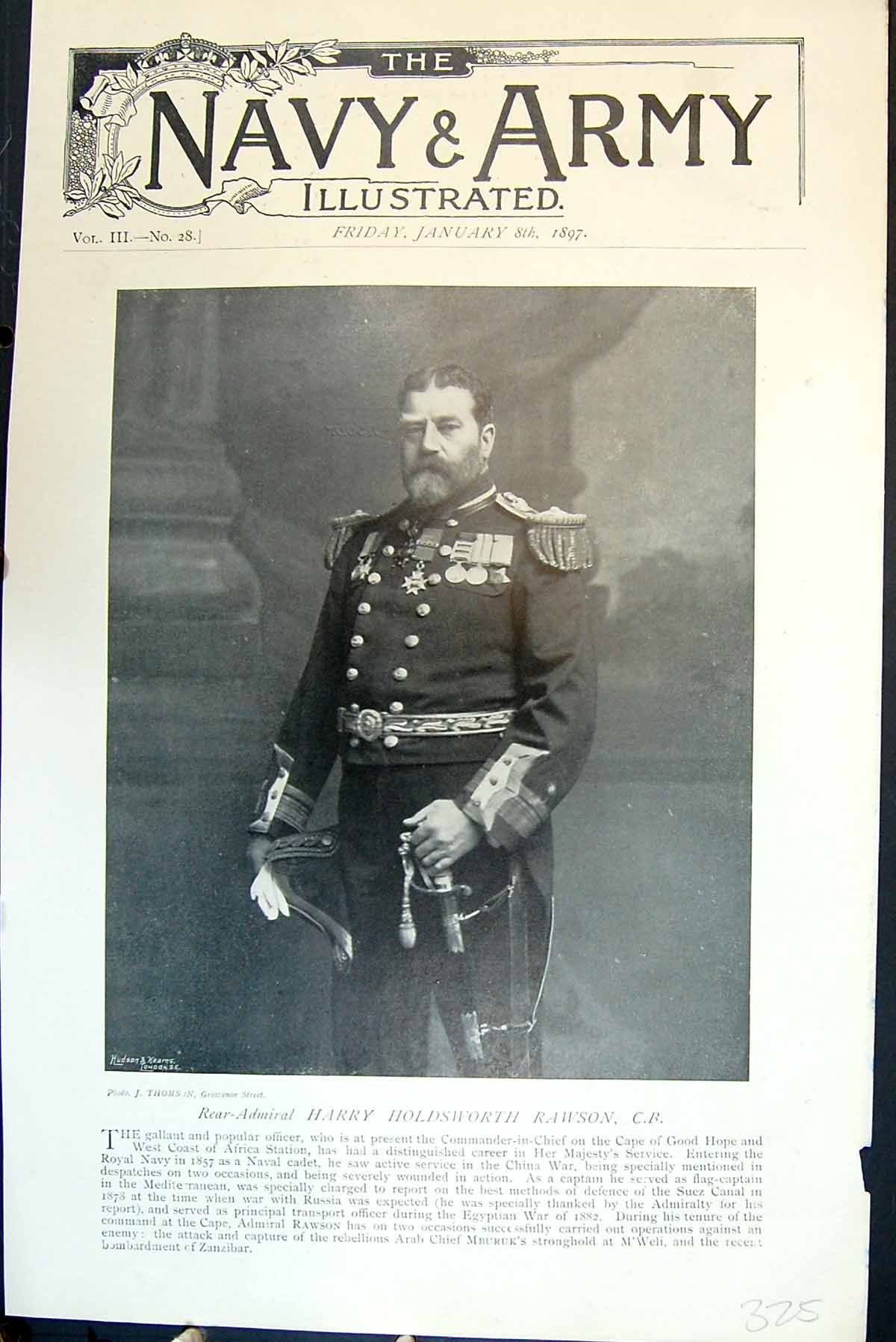 Antique Old Print Rear-Admiral Harry Hsworth Rawson CB Cape Good Hope 1897 19th