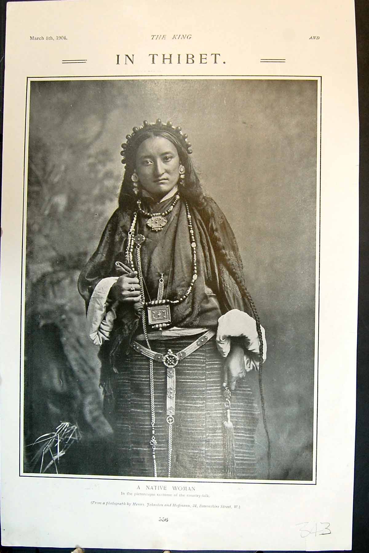Old Print Thibet Native Woman Picturesque Costume Country-Folk Tibet 1904 20th