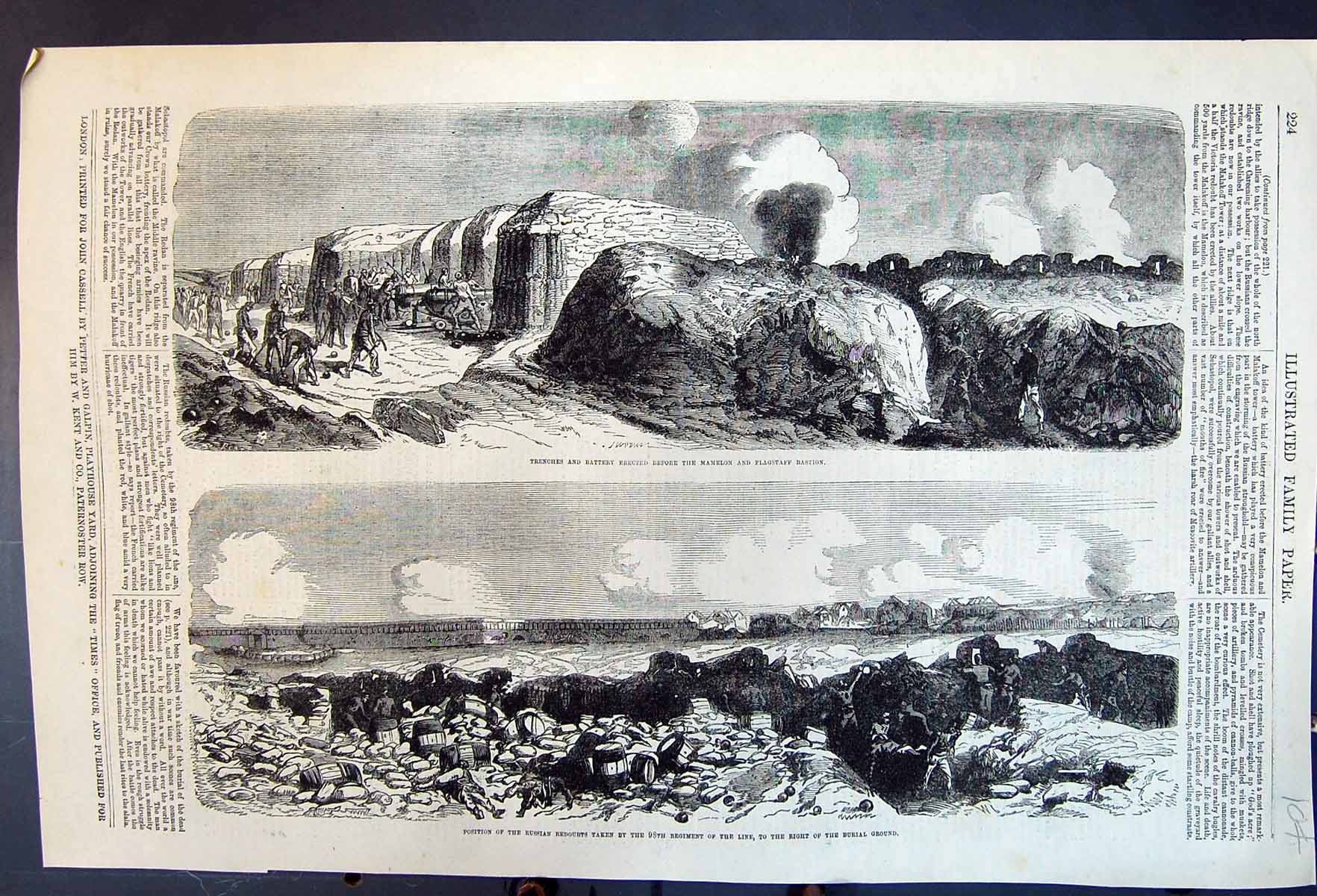 Old Print Trenches Battery Before Mamelon Position Russian Redoubts 1855 19th