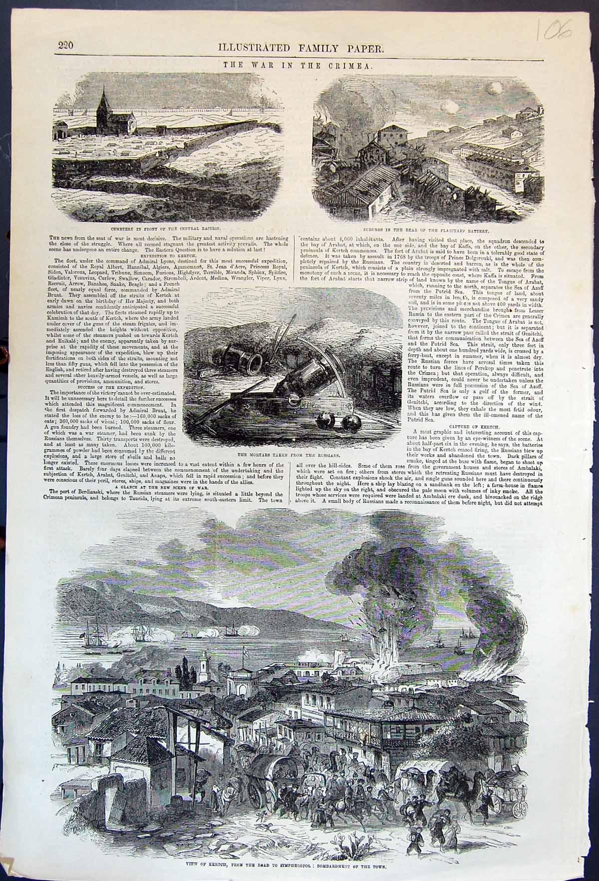 Old Antique Print View Kertch From Road To Simpheropol Bombardment Town