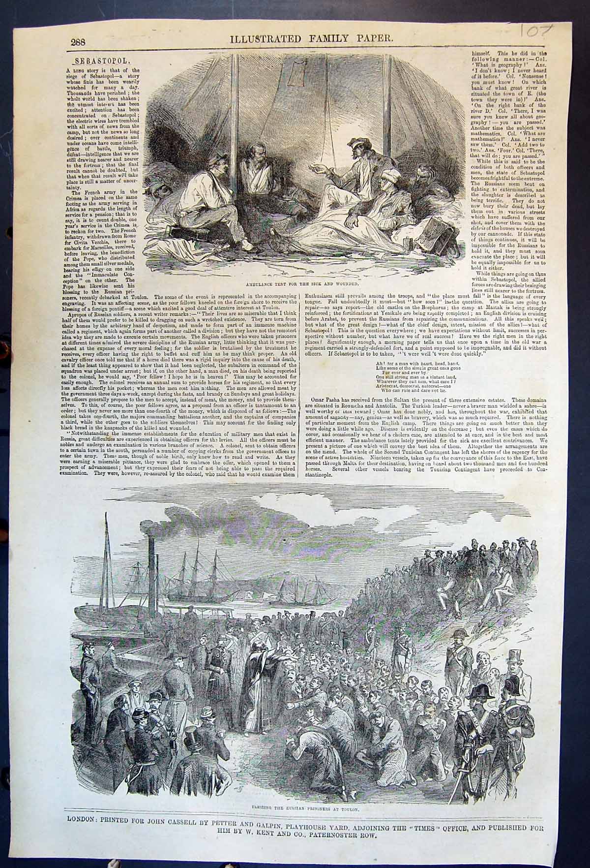 Antique Old Print Ambulance Tent For Sick Wounded Blessing Russian Prisoners