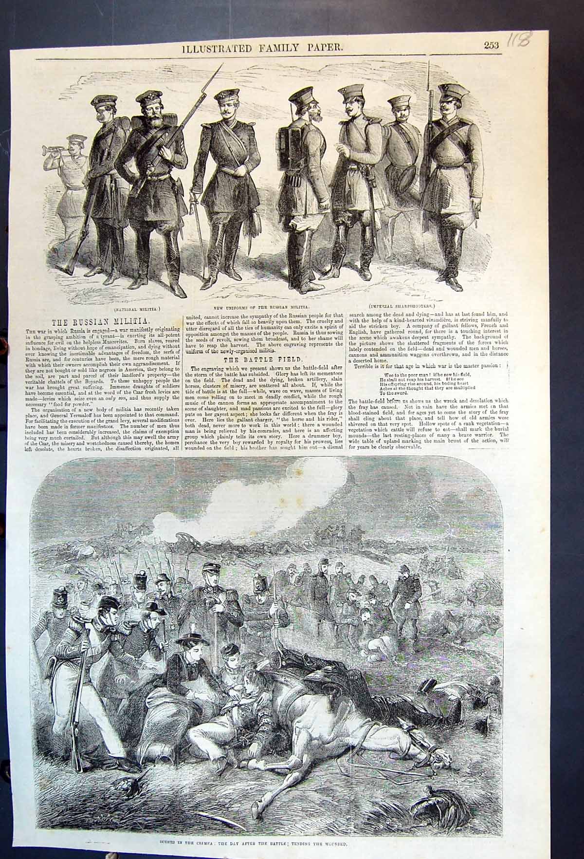Old Print New Uniforms Russian Militia Tending The Wounded Crimea Battle