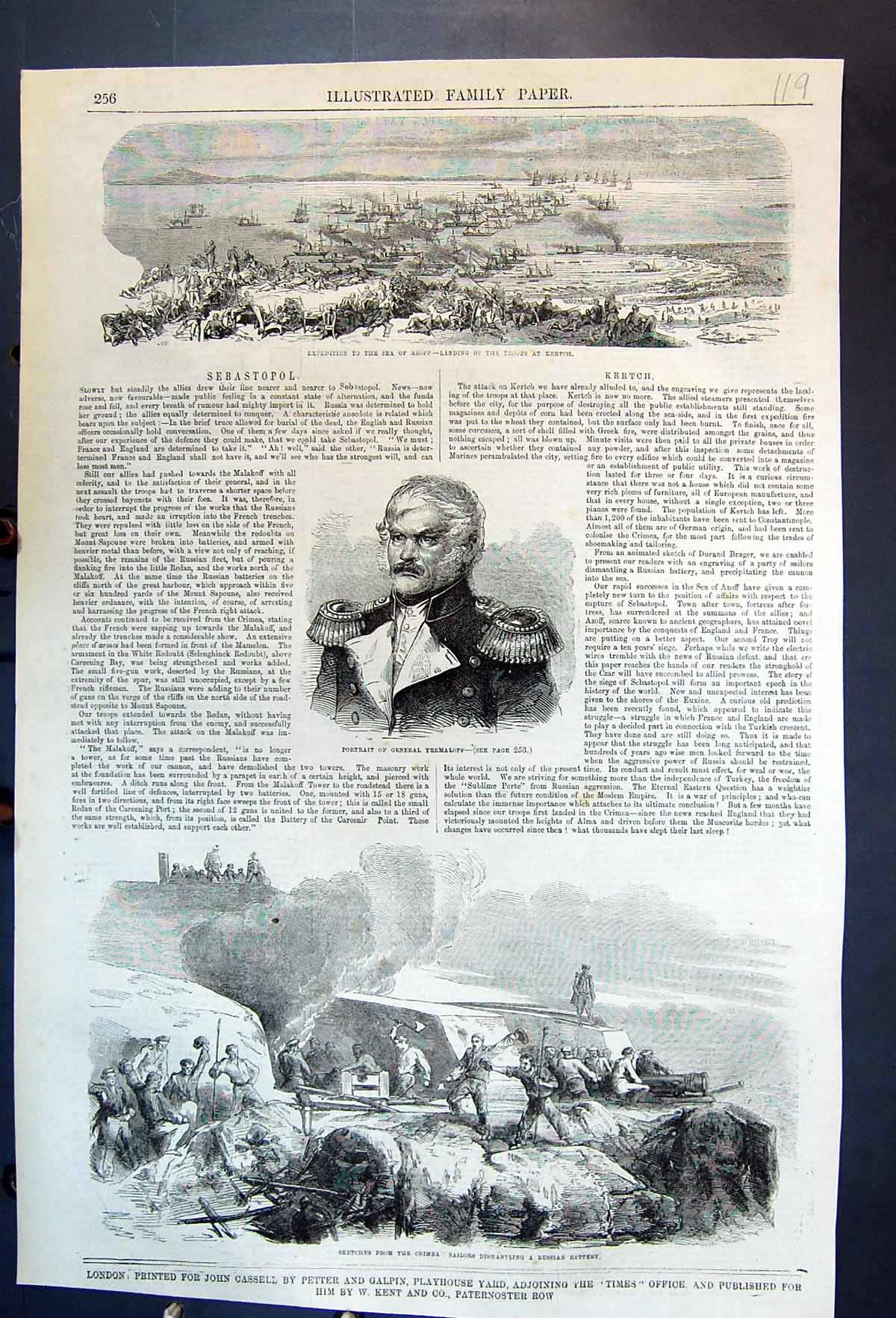 Antique Old Print Landing Troops At Kertch General Yermaloff Sketches Crimea