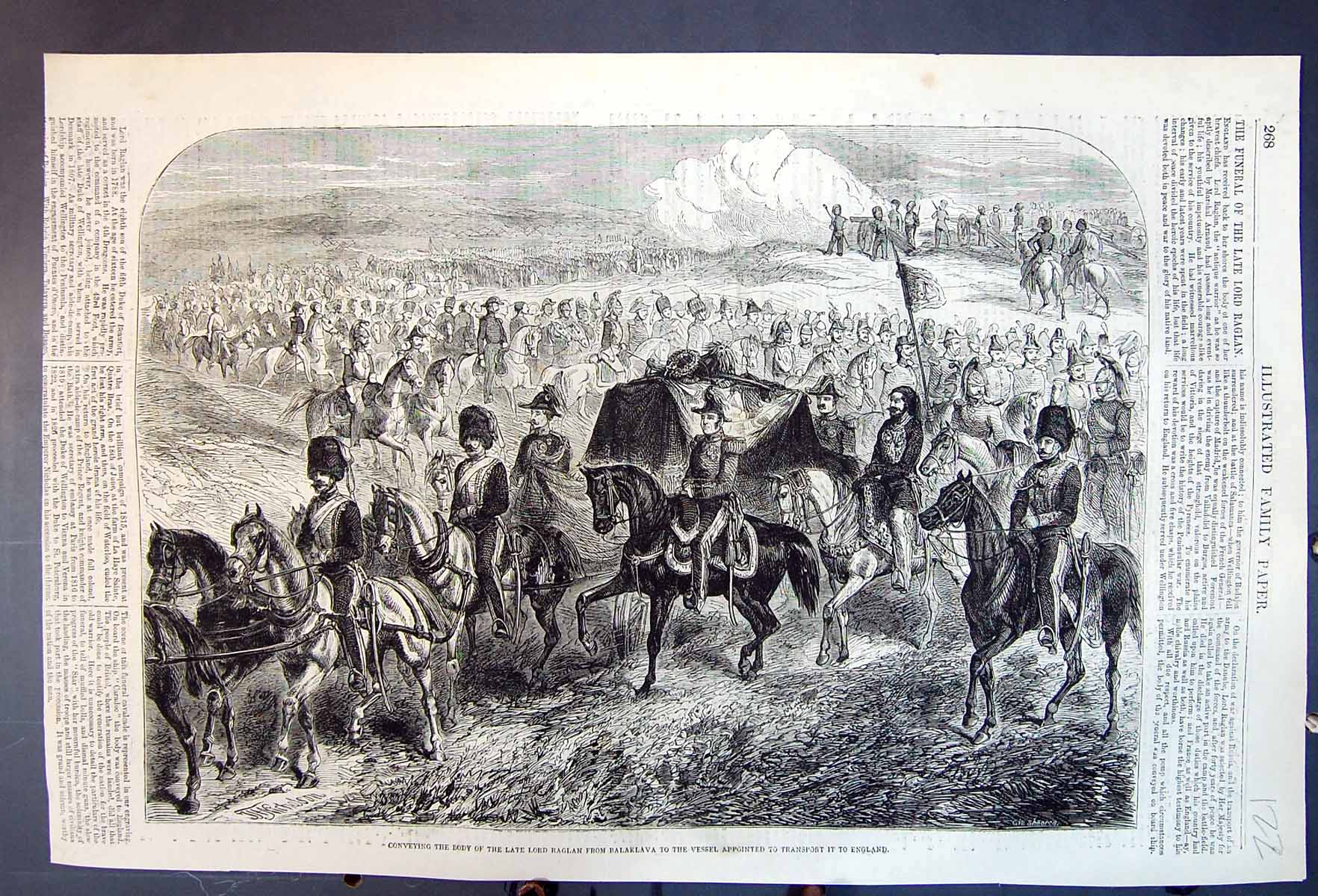 Antique Old Print Conveying The Body Late Lord Raglan From Balaklava Horses