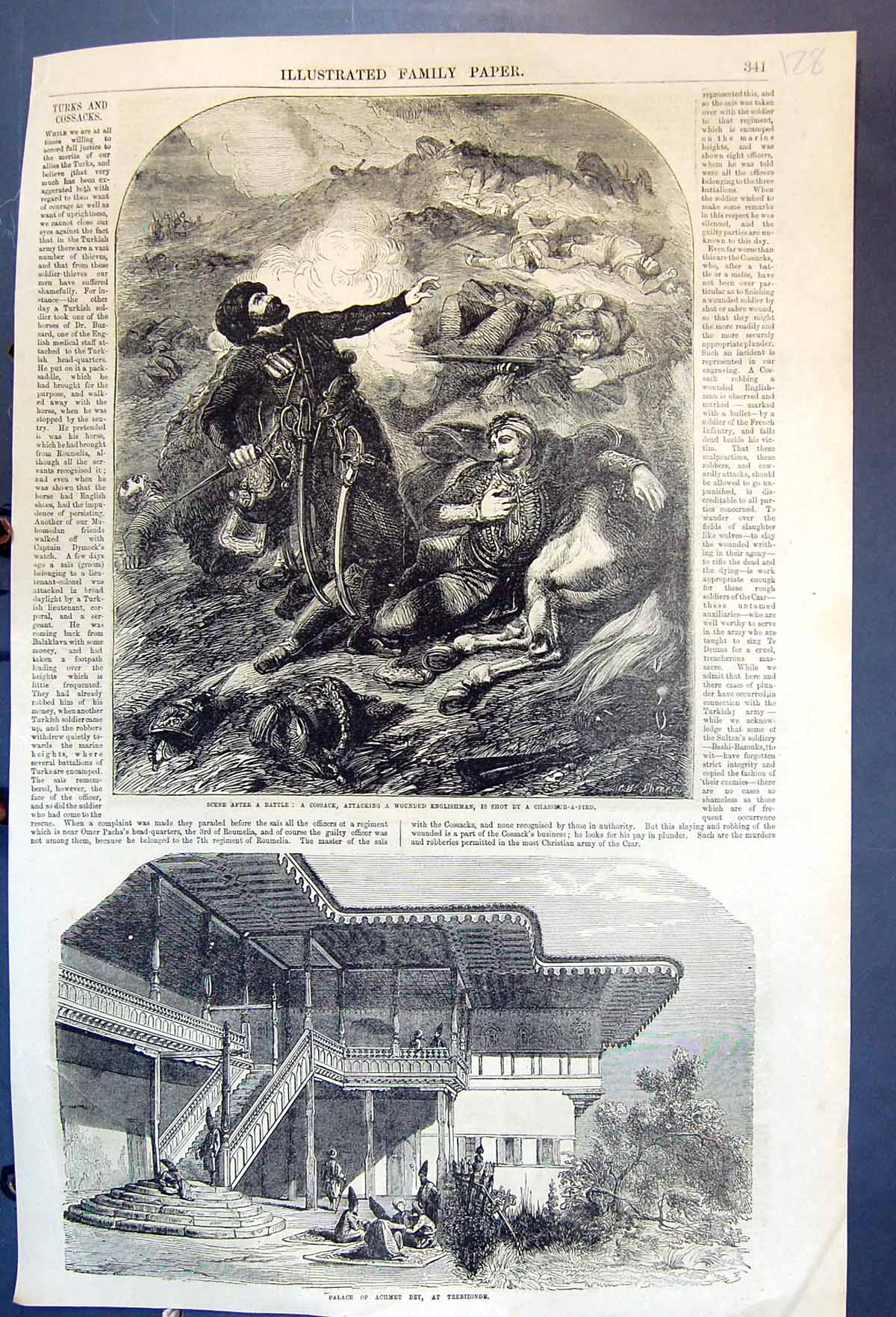Old Print Cossack Attacking Englishman Shot Palace Achmet Bay Trebizonde