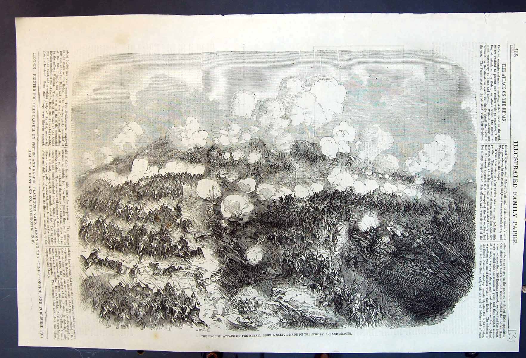 Old Print English Attack On The Redan Troops Both Sides From Sketch 1855 19th