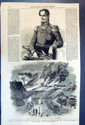 Old Antique Print General Santa Anna Interior Sebastopol Retreat Russians