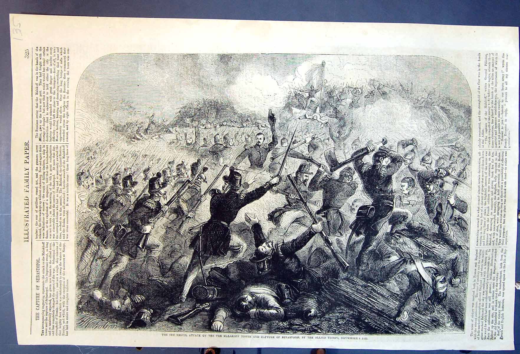 Antique Old Print Successful Attack On Malakoff Tower Capture Sebastopol 1855