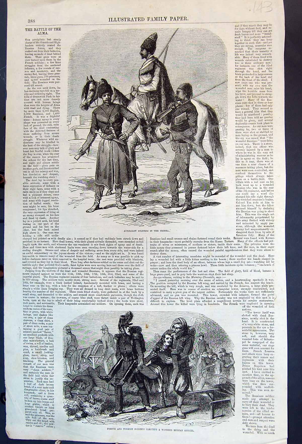 Old Antique Print Auxiliary Siers Crimea French Turkish Wounded Russian