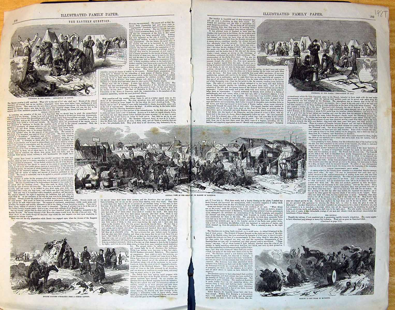 Antique Old Print Market Kamiesch Wintering Crimea November Storm Soup 1855