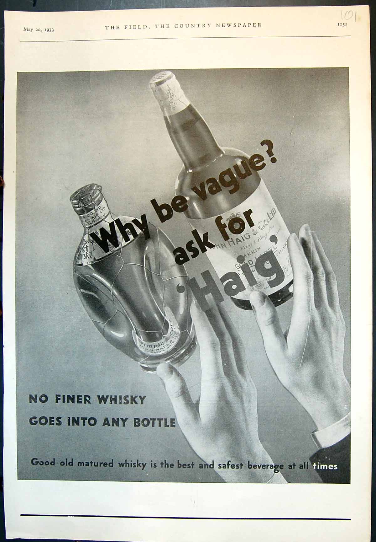 Antique Old Print Haig Whisky Why Be Vague Ask Haig Good Matured Whisky 1933