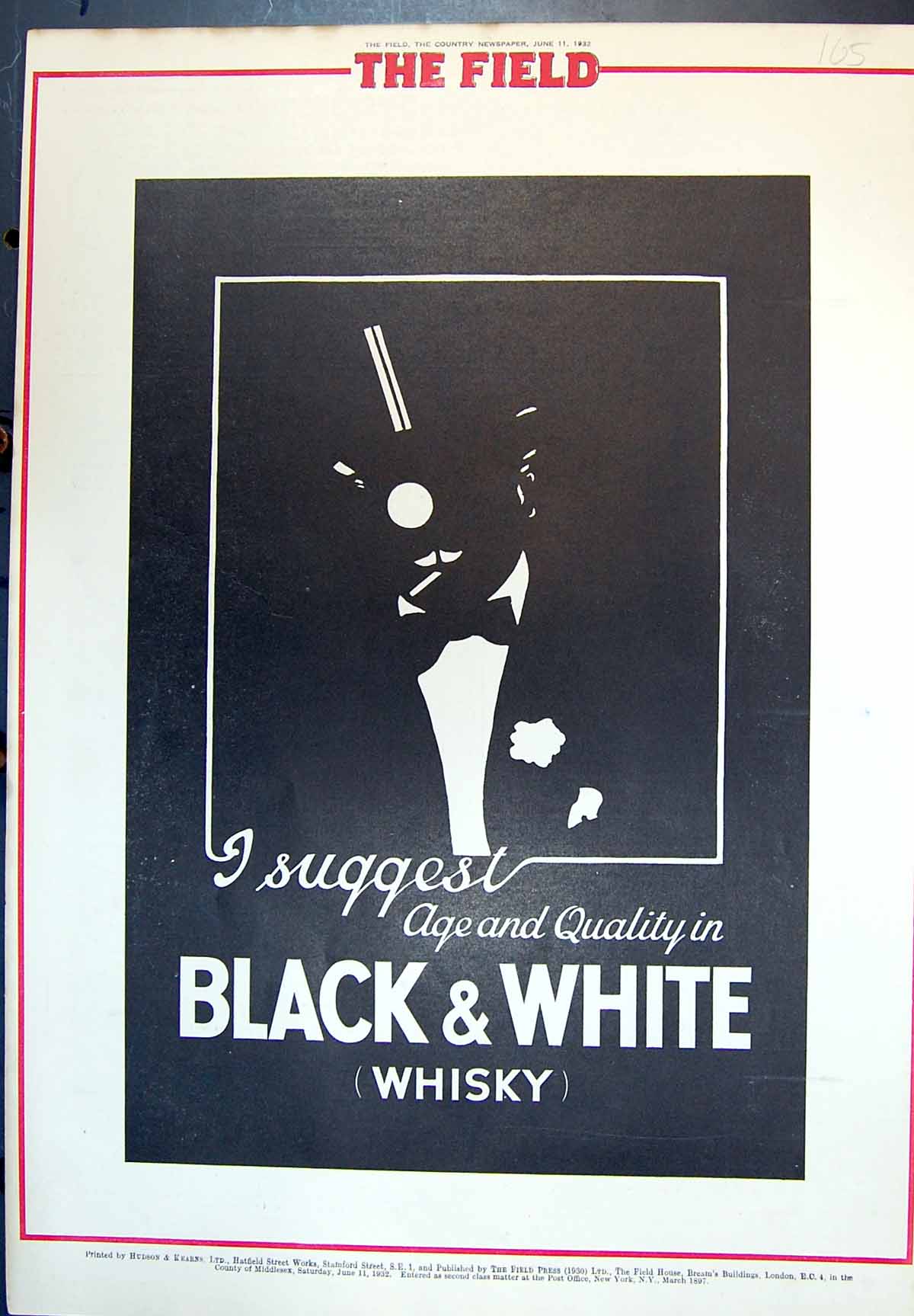 Original Old Vintage Print Black & White Whisky Suggest Age Quality 1932 20th
