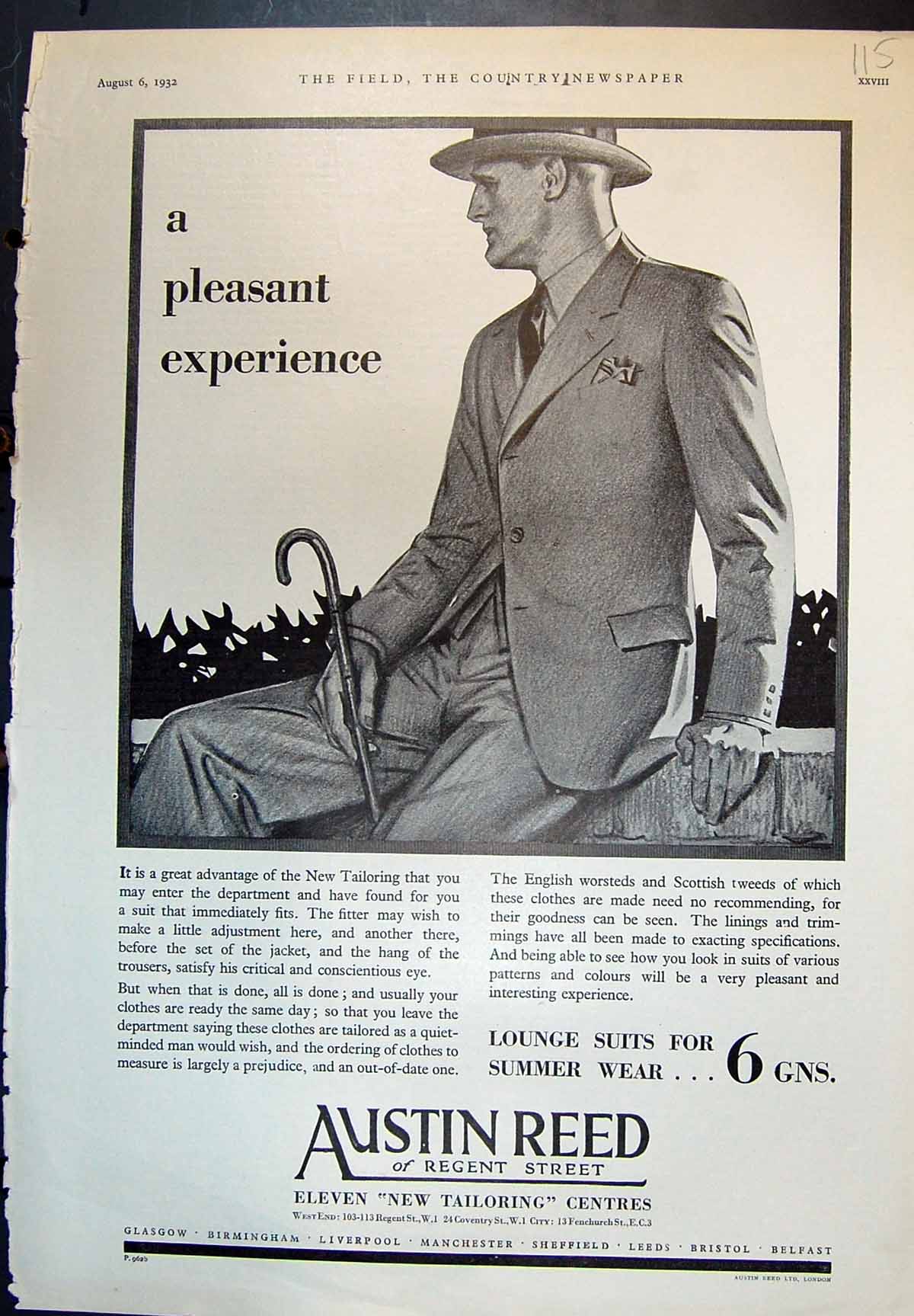 Antique Old Print Austin Reed Tailoring Lounge Suits Summer WearGns 1932