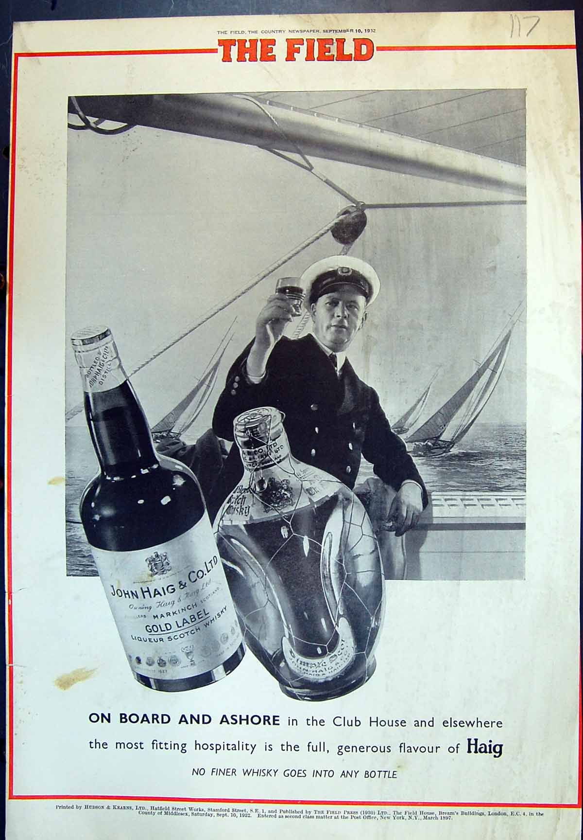 Antique Old Print Haig Whisky Fitting Hospitality Full Generous Flavour 1932