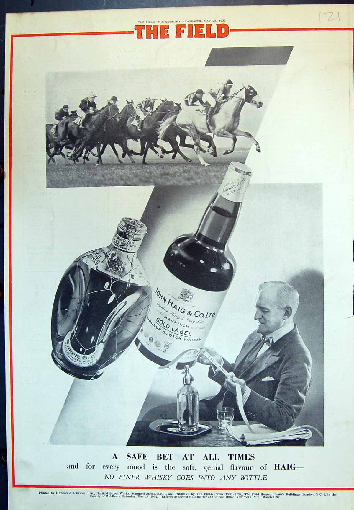Antique Print Haig Whisky Safe Bet Every Mood Soft Genial Flavour Haig 1932