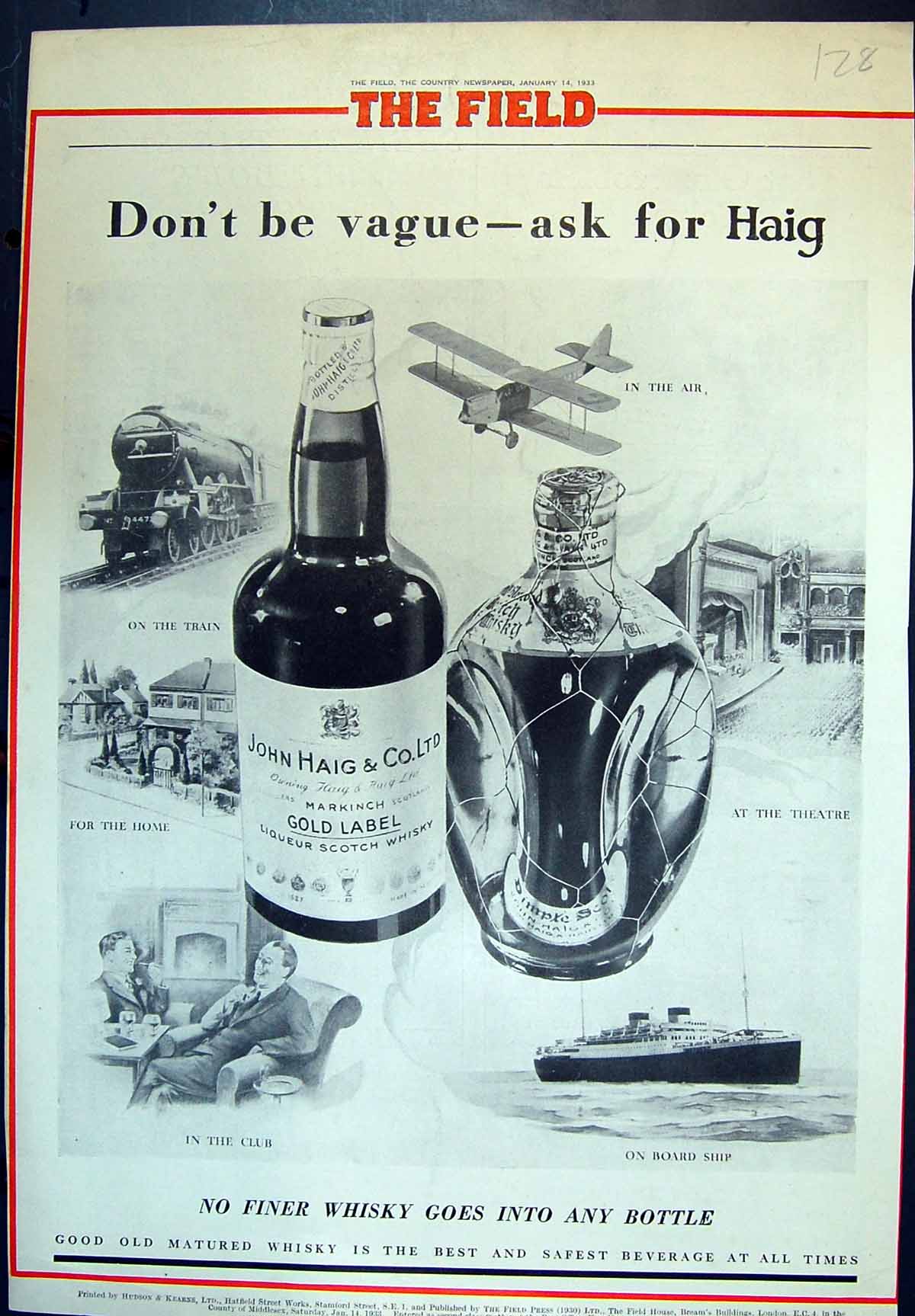 Antique Old Print Dont Be Vague Ask Haig Whisky Hatfield Blotting Pads 1933