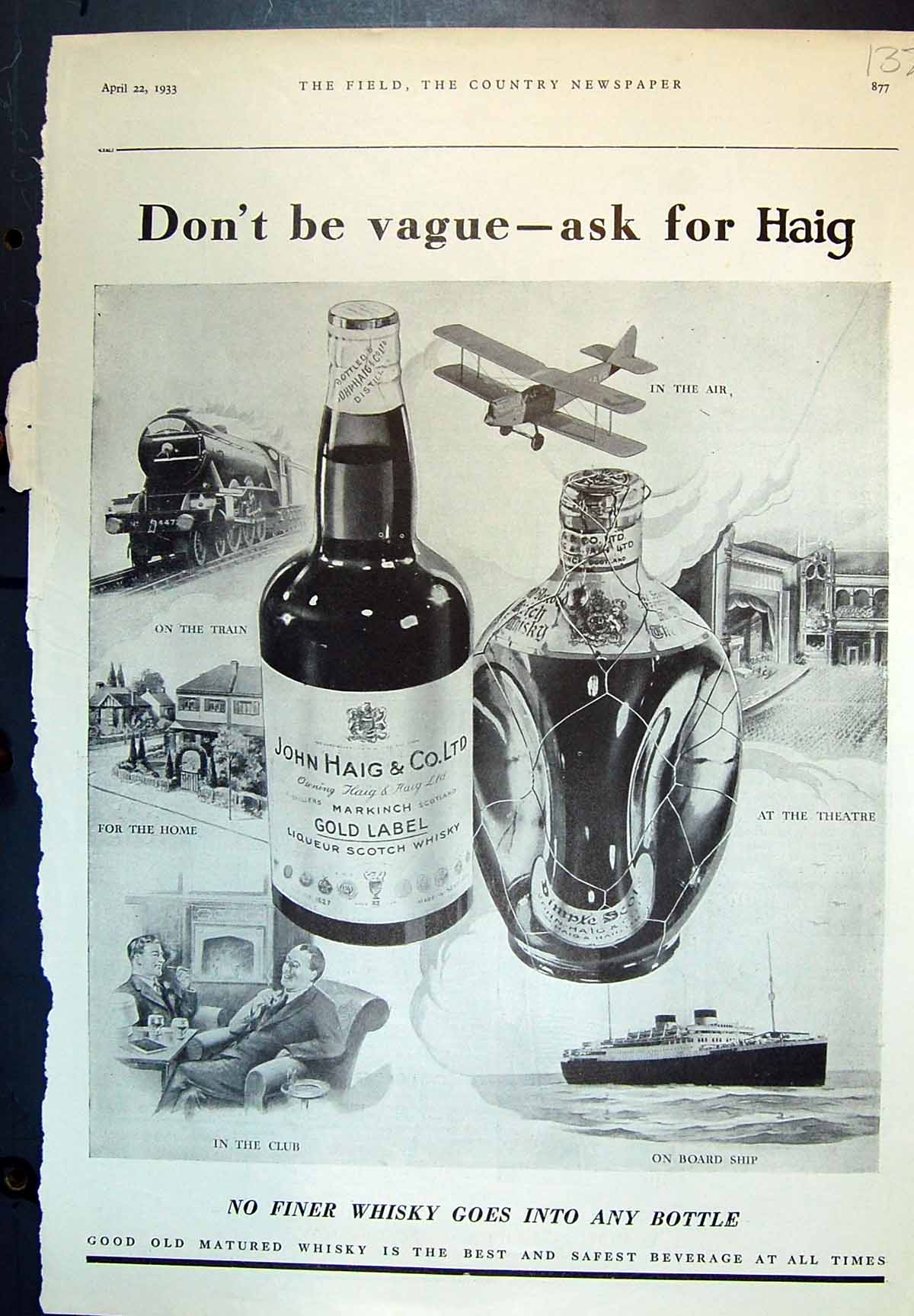 Old Print Haig Scotch Whisky Dont Be Vague Prussian State Stud Celle 1933 20th