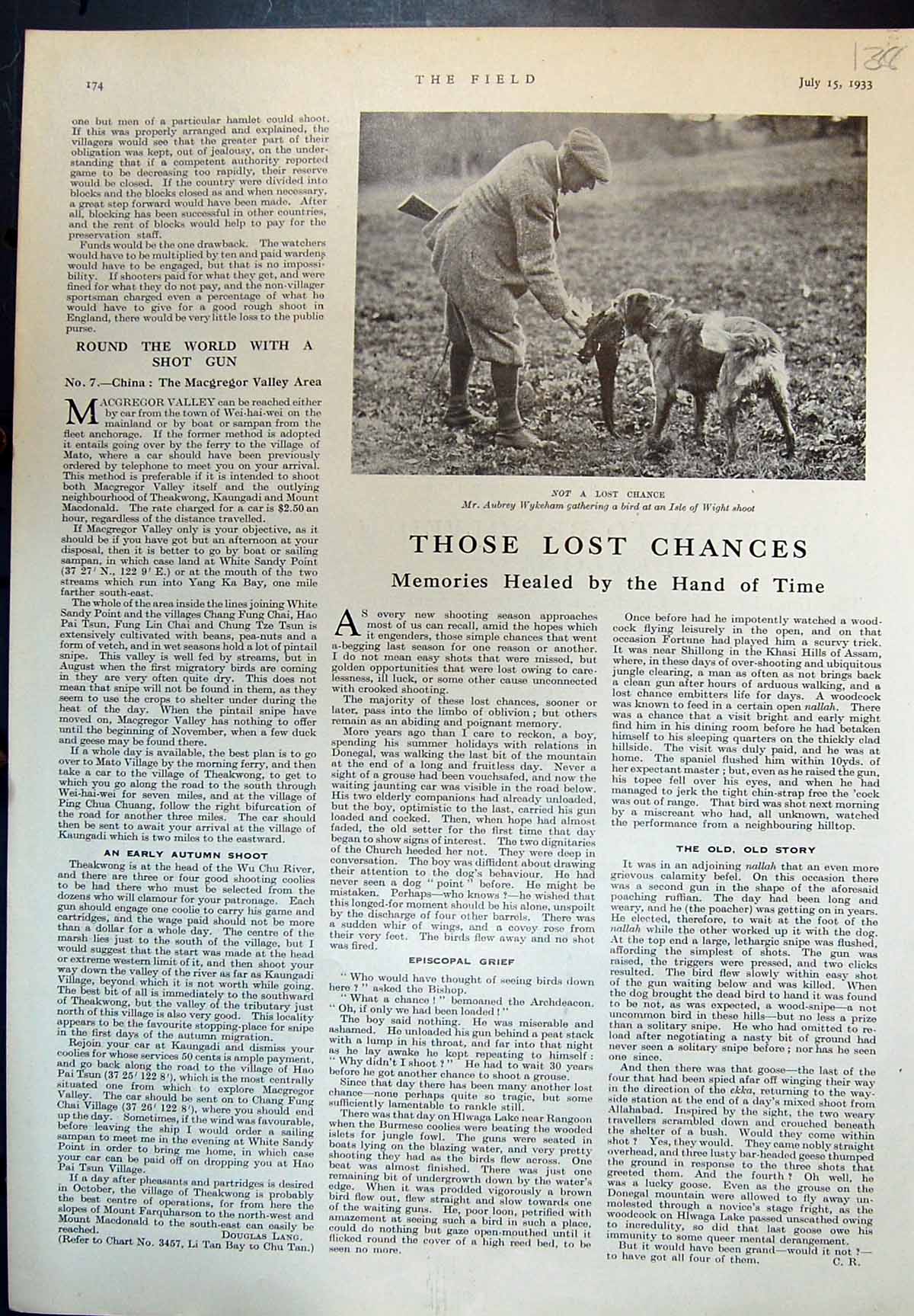 Antique Old Print Aubrey Wykeham Bird Isle Wight Shoot Deer Pigs Ceylon 1933