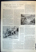 Antique Print Spear Knife Sport Ceylon Burma Tibetan Hunter Daru Fish 1933 20th