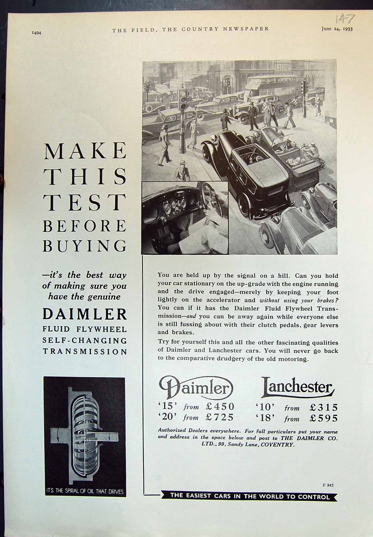 Old Daimler Lanchester Fluid Flywheel Transmission Combine Harvester1933 20th