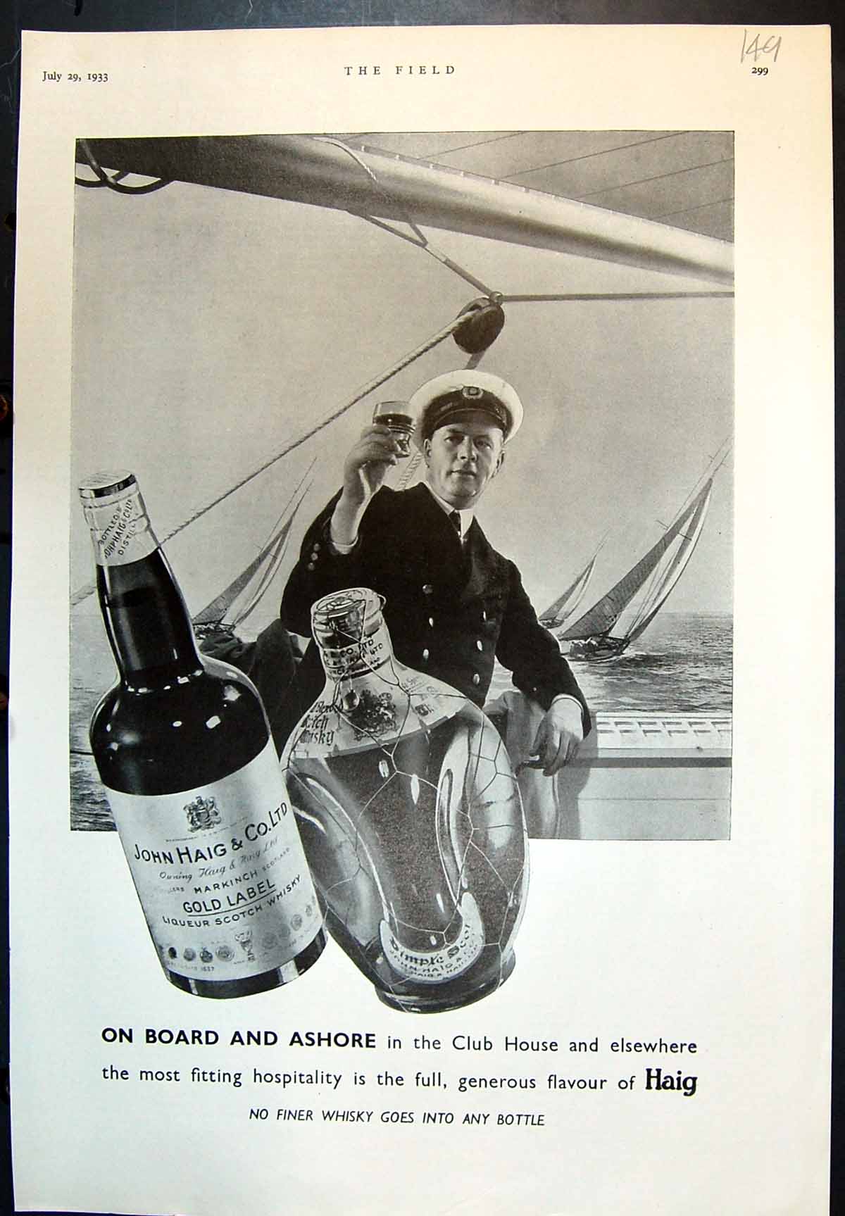 Old Vintage Print Haig Scotch Whisky On Board Ashore Rudyard Kipling 1933 20th