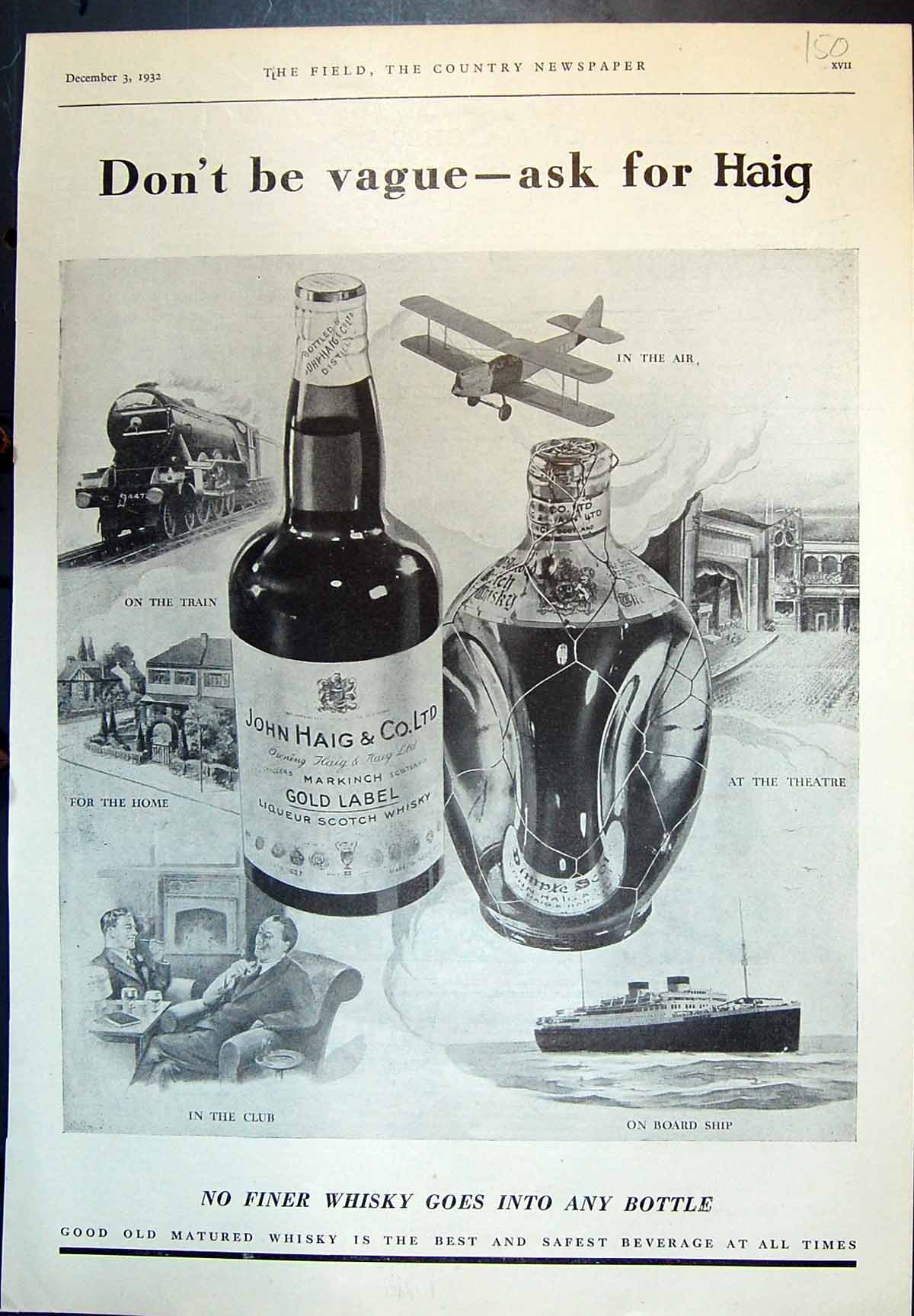 Old Print Haig Good Matured Scotch Whisky Links Ryder Cup Southport 1932 20th