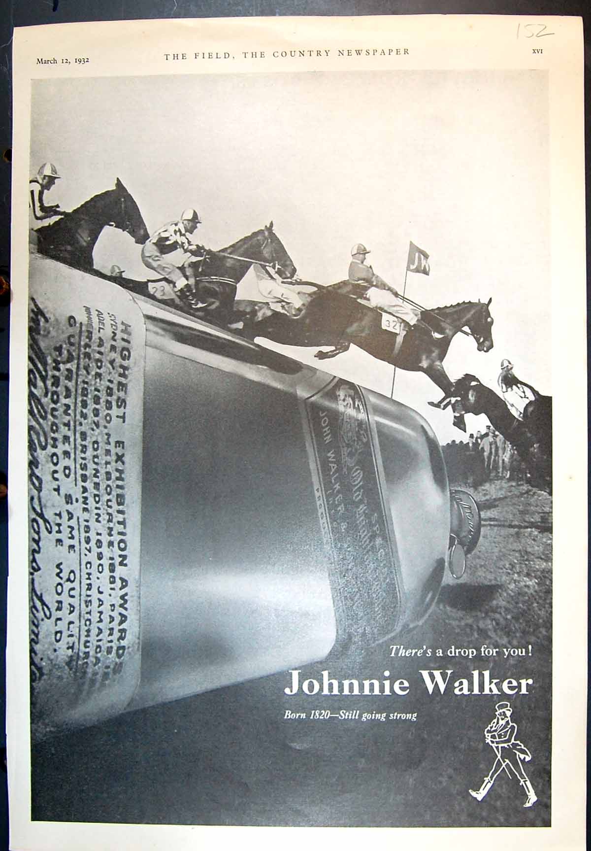 Old Vintage Print Johnnie Walker Whisky Horses Work Arable Farming 1932 20th