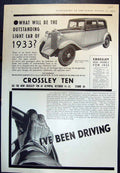 Old Print Crossley Ten Outstanding Light Car 1933 Car Mascots Plugs 1932 20th