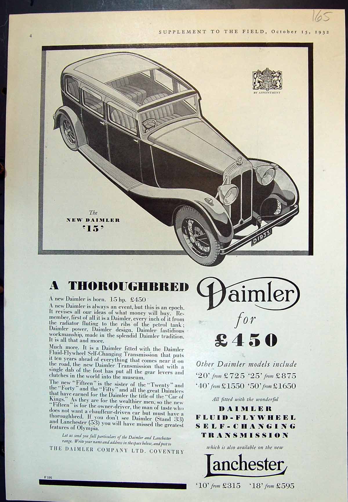 Antique Print New Daimler 15 ú450 Olympia Motor Show Paris Motor Show 1932