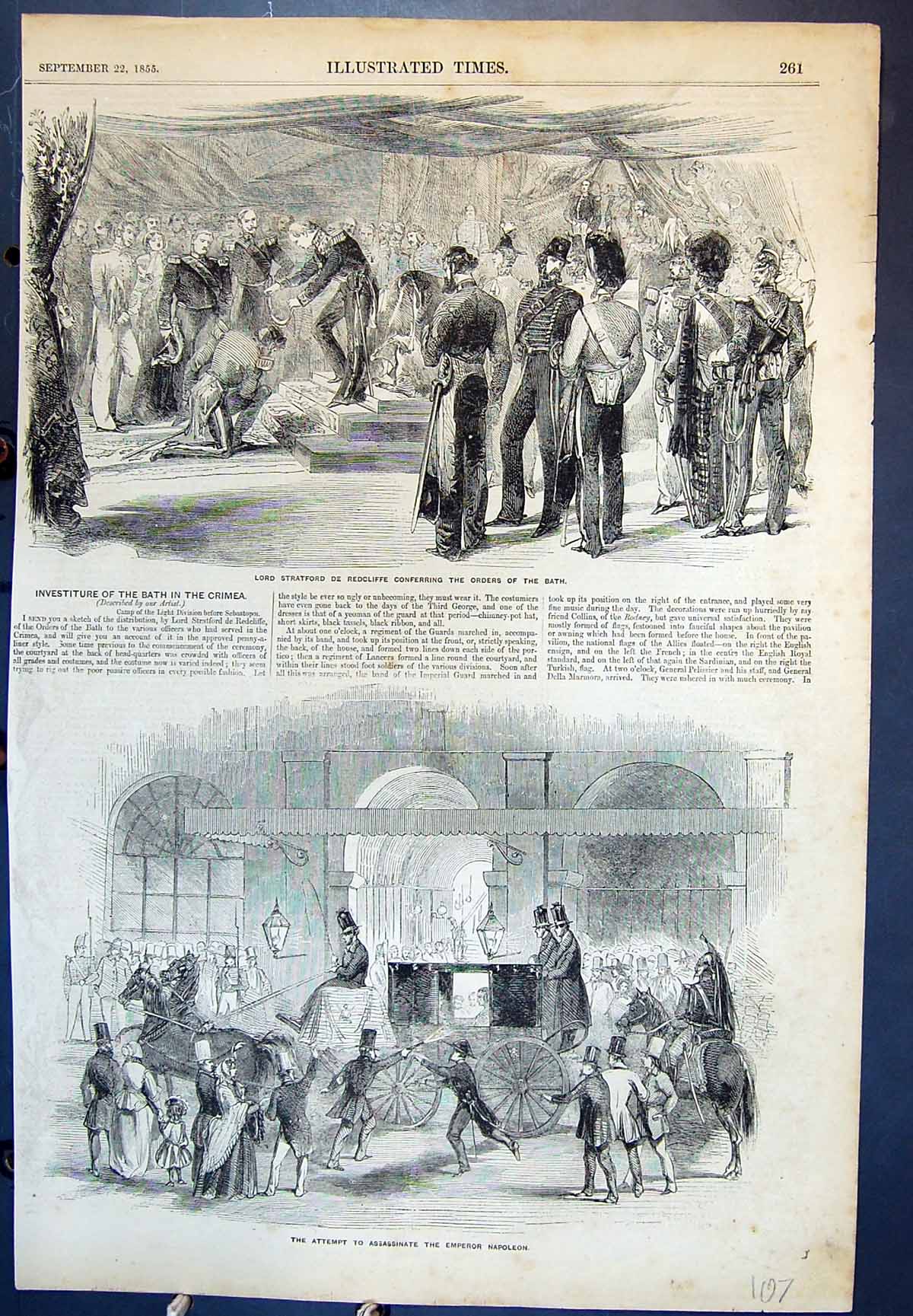 Antique Print Lord Stratford De Redcliffe Attempt Assassinate Napoleon 1855