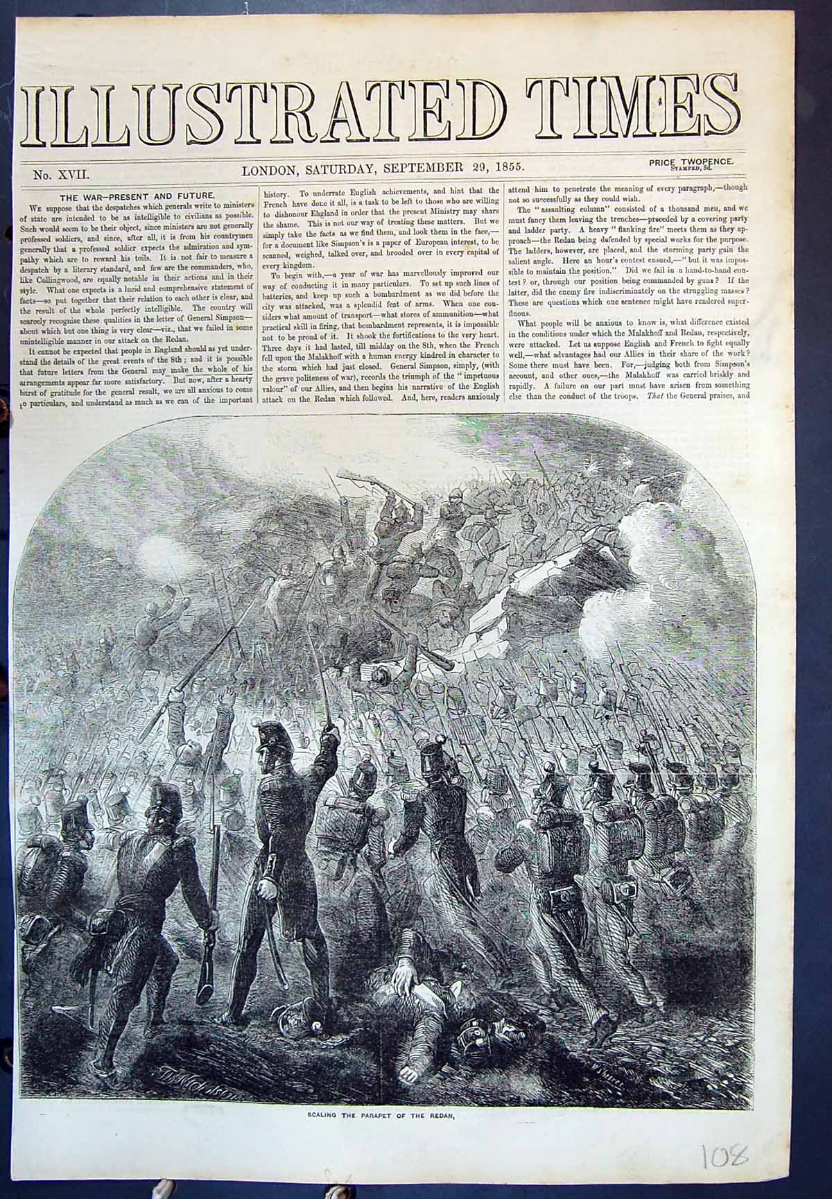 Old Antique Print Scaling The Parapet Redan Siers Charging Forward 1855 19th