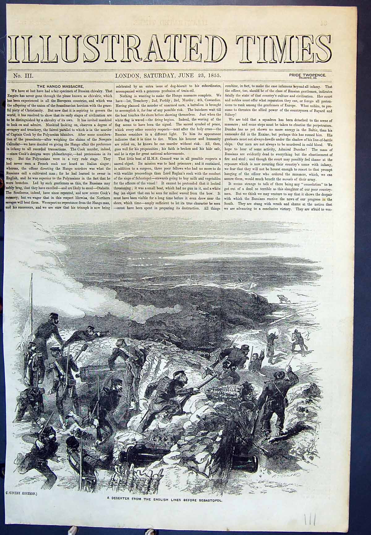 Antique Old Print A Deserter From The English Lines Before Sebastopol 1855 19th
