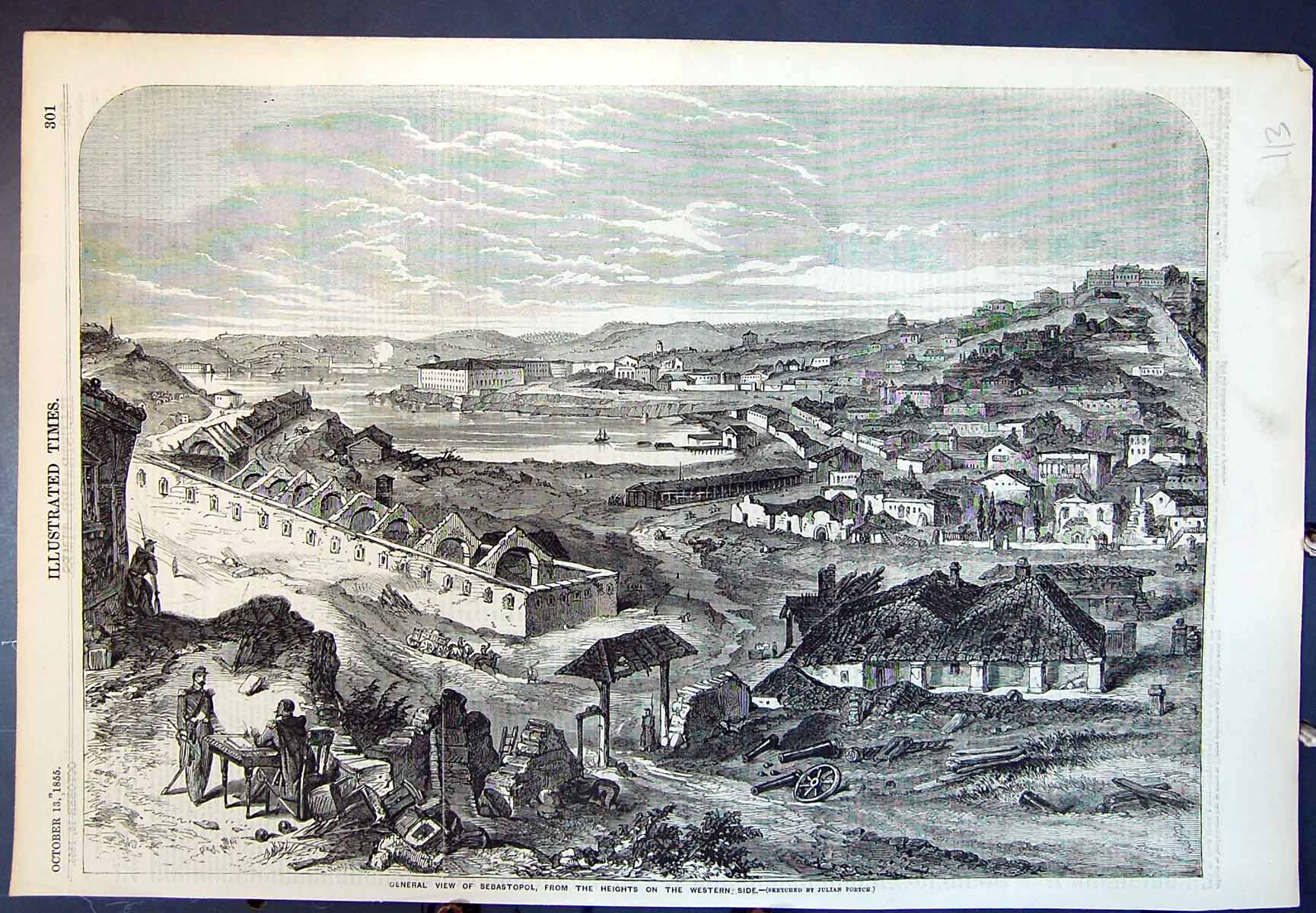 Old Antique Print General View Sebastopol From Heights Western Side 1855 19th