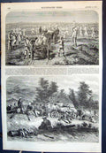Old Antique Print Russian Convoy Crosing Steppe Halted Oxen Horses 1855 19th