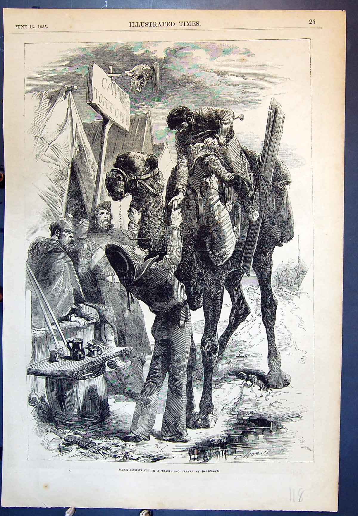 Old Print Jack'S Hospitality To A Travelling Tartar Balaclava Camel 1855 19th