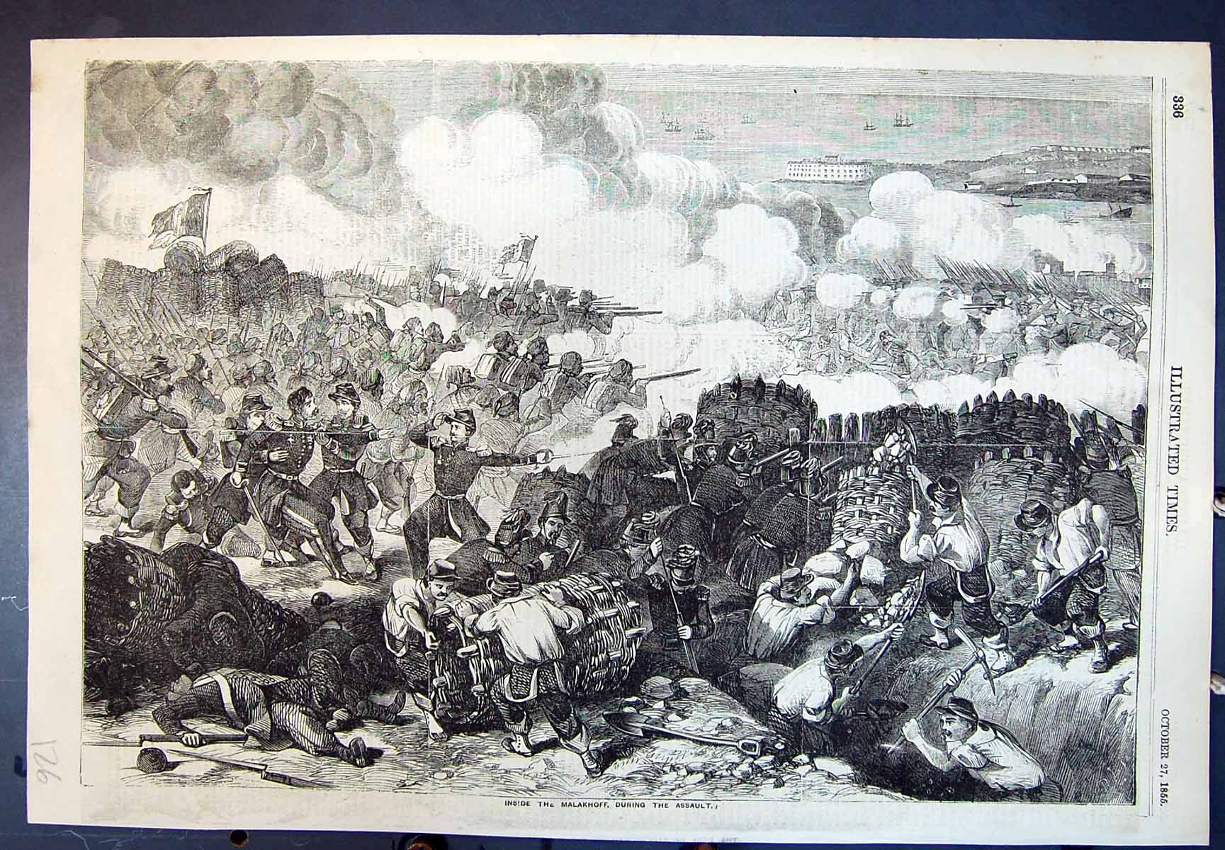 Old Print Inside The Malakhoff During Assault Basket Rocks Defences 1855 19th