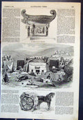 Antique Print Bronze Galley Sebastopol Bridge Battery New Cart Crimea 1855 19th