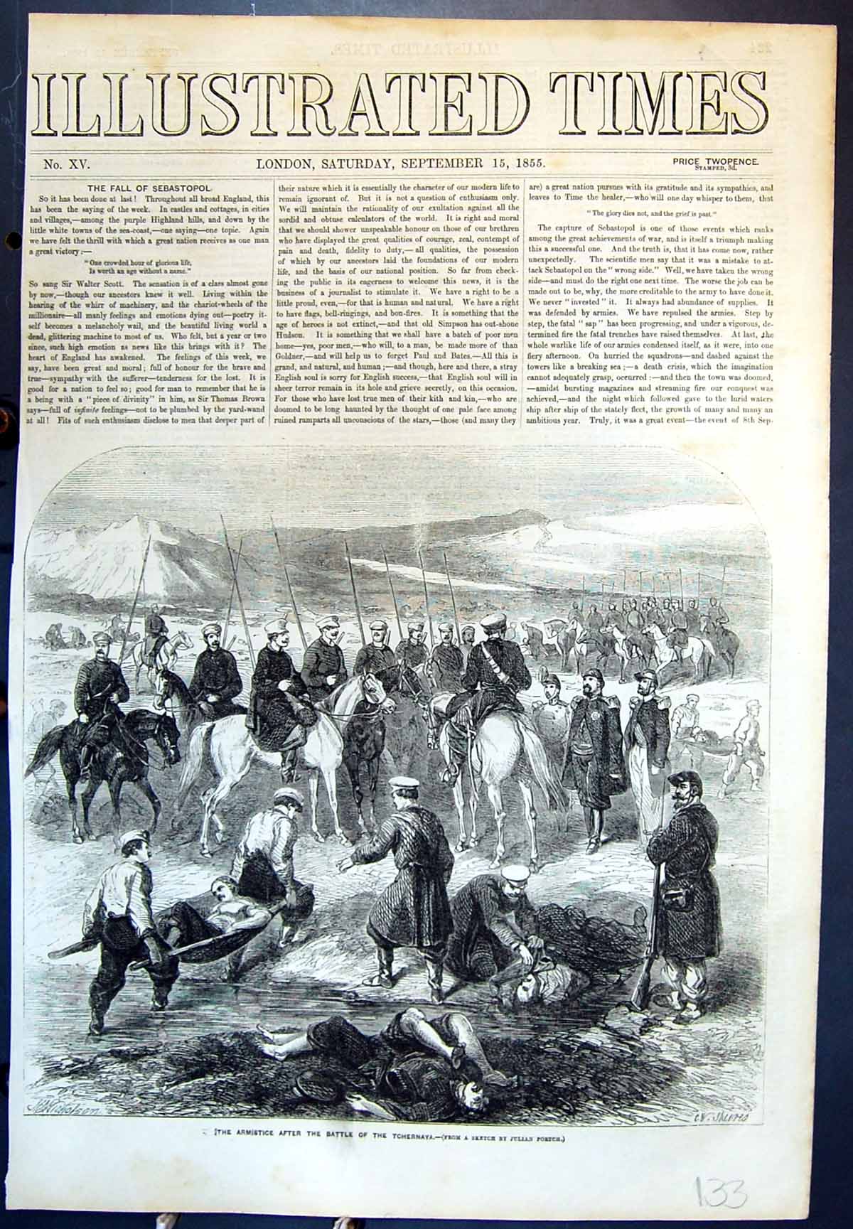 Antique Old Print Armistice After The Battle Tchernaya Siers Horseback 1855