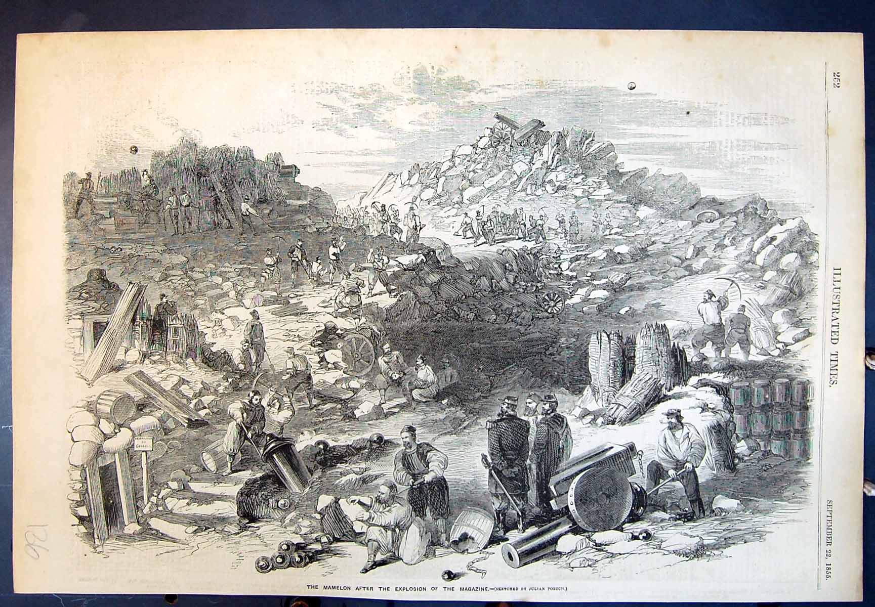 Antique Old Print The Mamelon After The Explosion The French Magazine 1855 19th