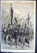 Antique Old Print The Flags Borne In Procession Siers Bearing Colours 1855 19th