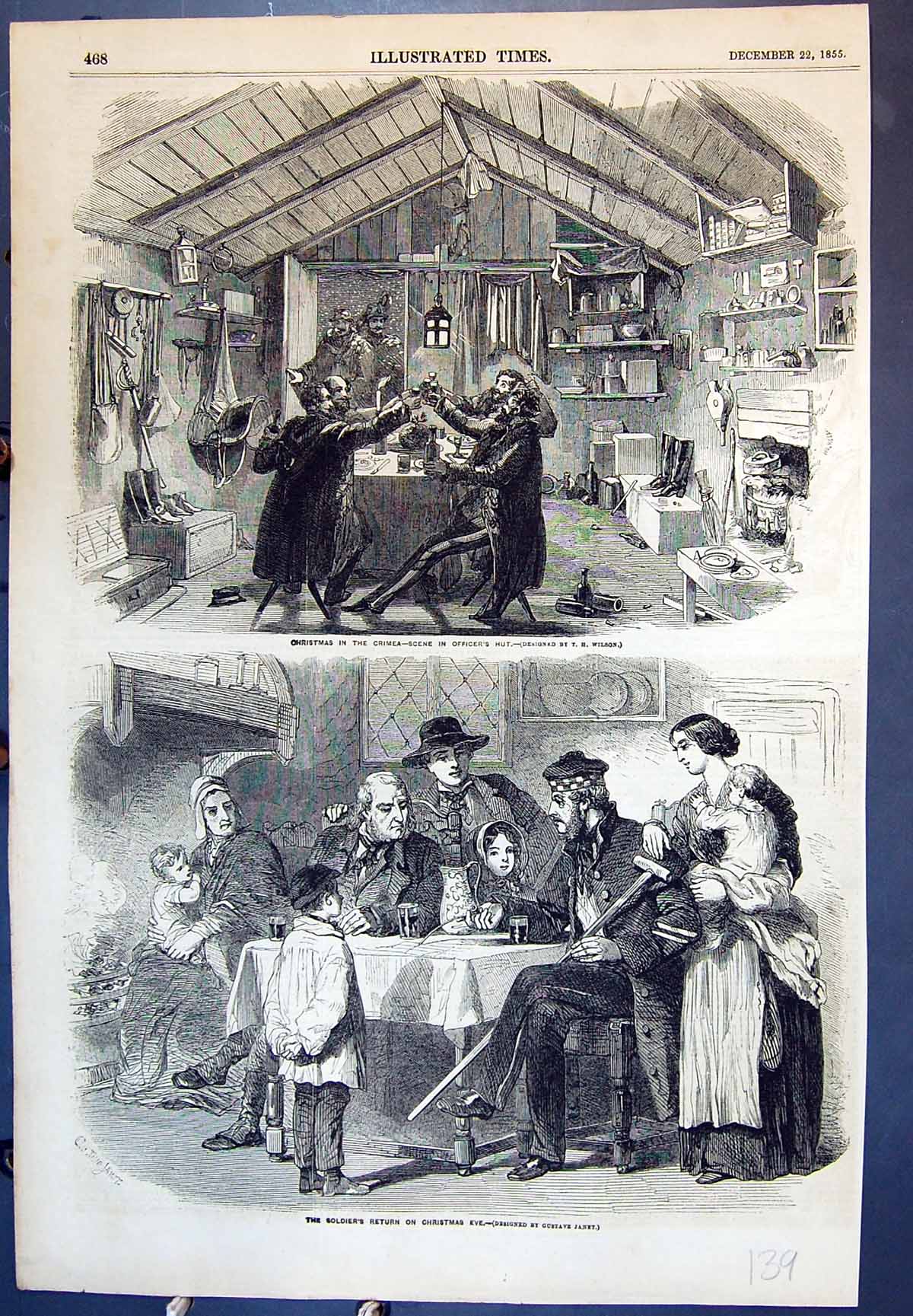 Antique Old Print Christmas In Crimea Scene Officer'S Hut Siers Return 1855