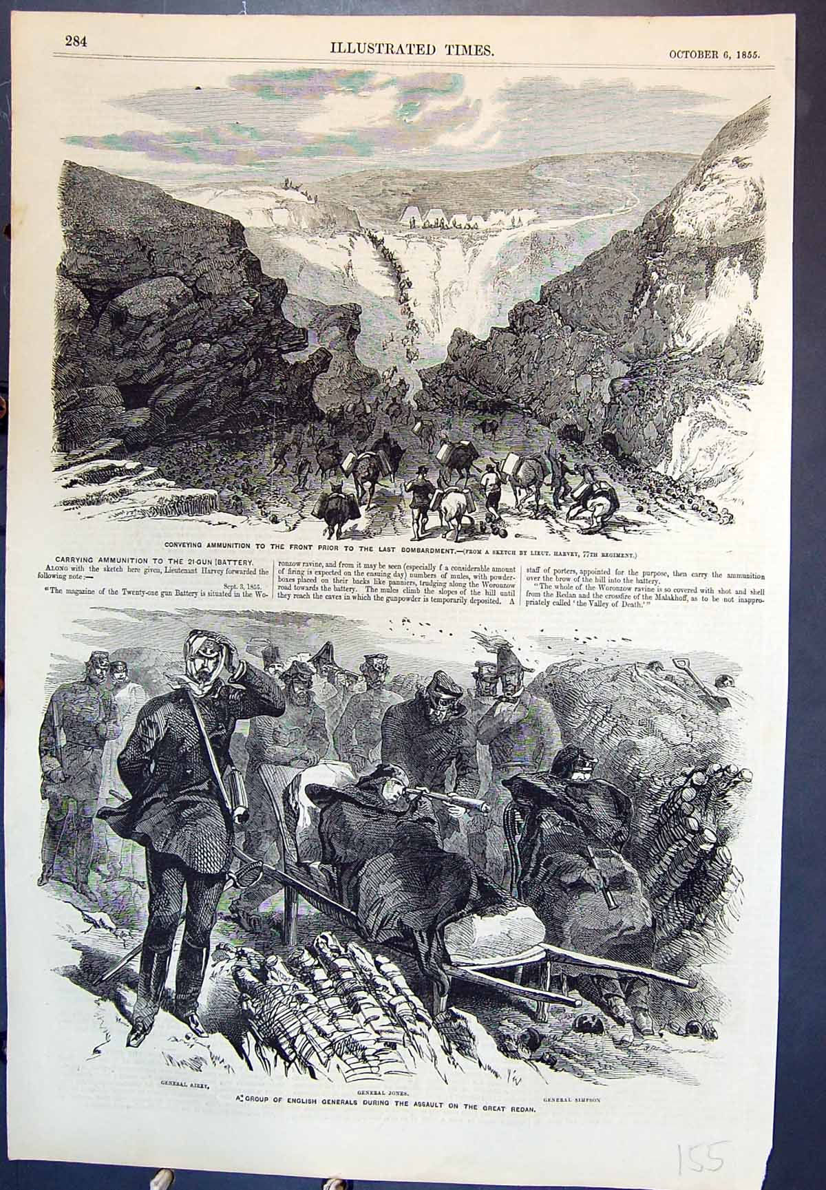 Antique Print Conveying Ammunition Front Generals Assault Great Redan 1855 19th