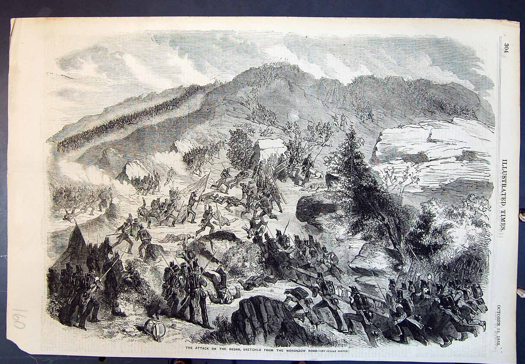 Old Antique Print Attack On Redan Sketched From Woronzow Road Siers 1855 19th