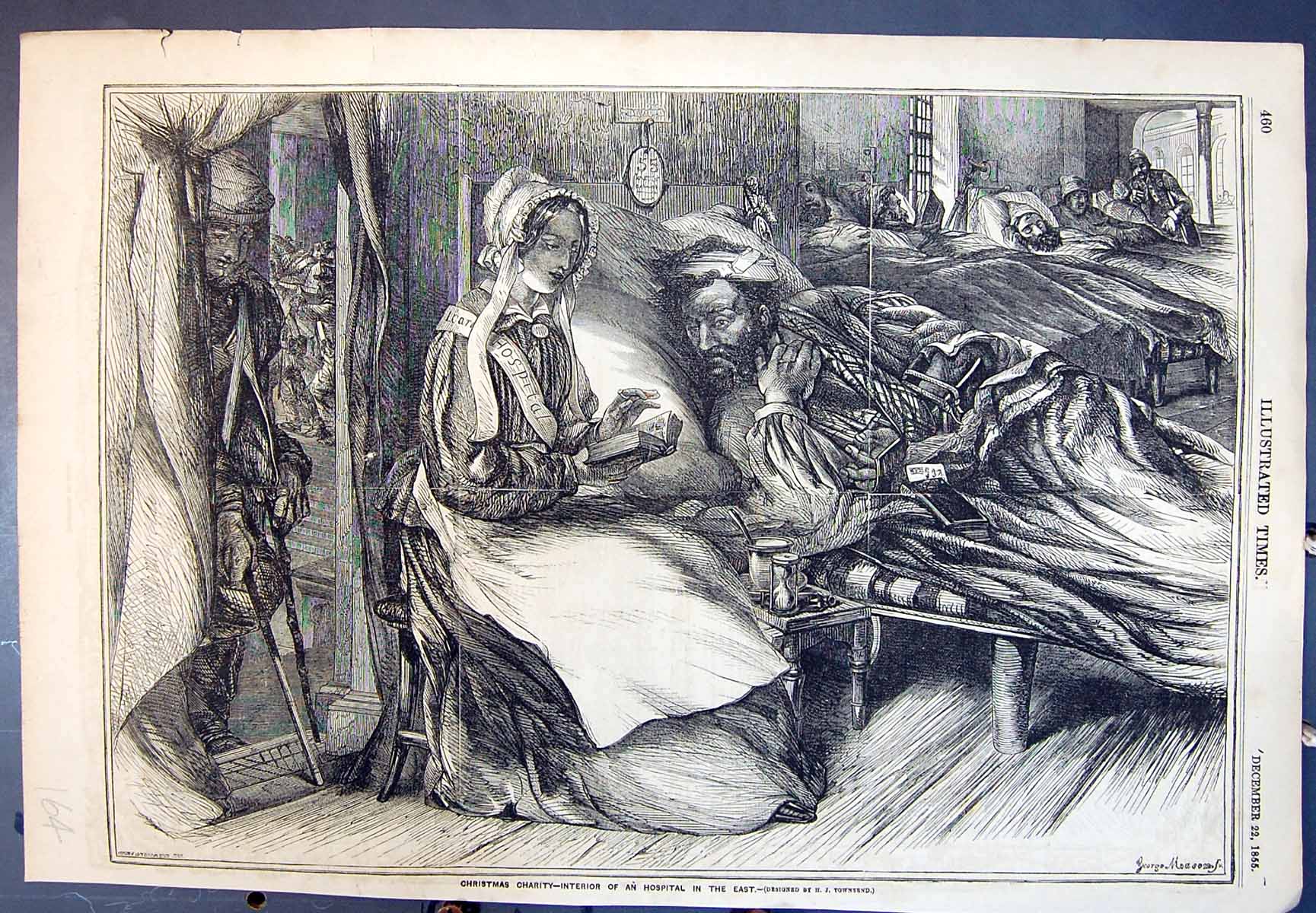 Old Antique Print Christmas Charity Interior A Hospital In The East 1855 19th